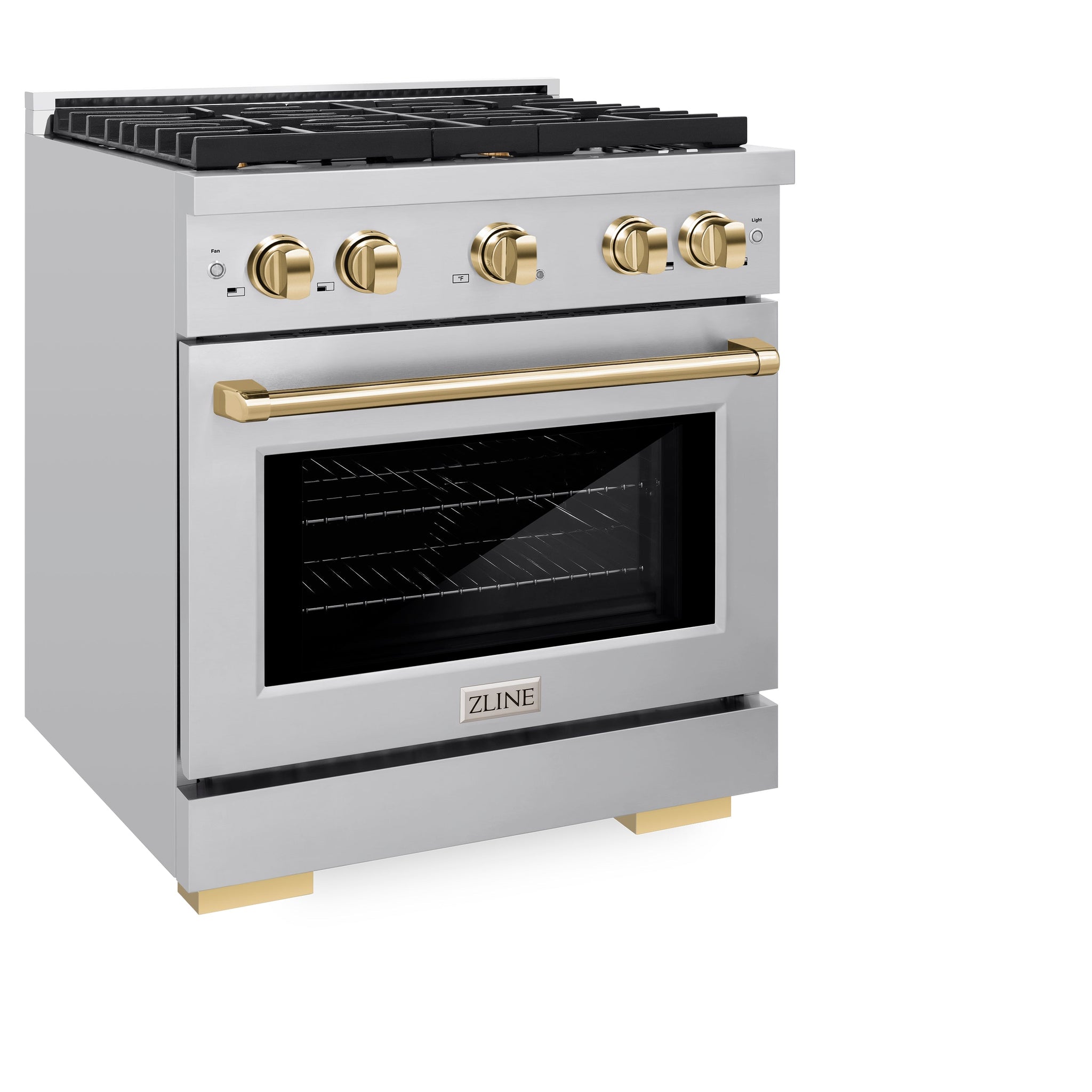 ZLINE Autograph Edition 30 in. 4.2 cu. ft. Paramount Gas Range with 4 Burner Cooktop and Convection Gas Oven in Stainless Steel and Polished Gold Accents (SGRZ-30-G)