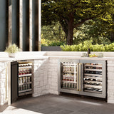 ZLINE Autograph Edition 24 in. Touchstone Dual Zone 44 Bottle Wine Cooler with Satin Stainless Steel Glass Door and Champagne Bronze Handle (RWDOZ-SN-24-CB)