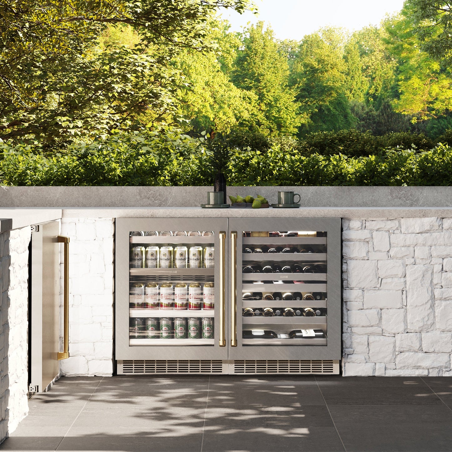 ZLINE Autograph Edition 24 in. Touchstone Dual Zone 44 Bottle Wine Cooler with Satin Stainless Steel Glass Door and Polished Gold Handle (RWDOZ-SN-24-G)