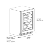 ZLINE Autograph Edition 24 in. Touchstone Dual Zone 44 Bottle Wine Cooler with Satin Stainless Steel Glass Door and Polished Gold Handle (RWDOZ-SN-24-G)