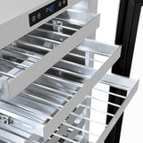 ZLINE Autograph Edition 24 in. Touchstone Dual Zone 44 Bottle Wine Cooler with Satin Stainless Steel Glass Door and Matte Black Handle (RWDOZ-SN-24-MB)