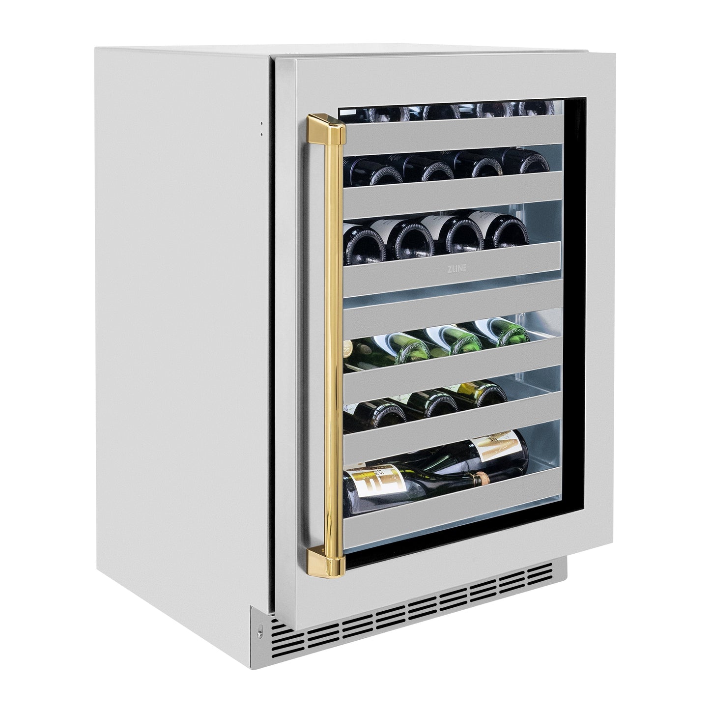 ZLINE 24 In. Touchstone Wine Cooler with Stainless Steel Glass Door and Polished Gold Handle (RWDOZ-GS-24-G)