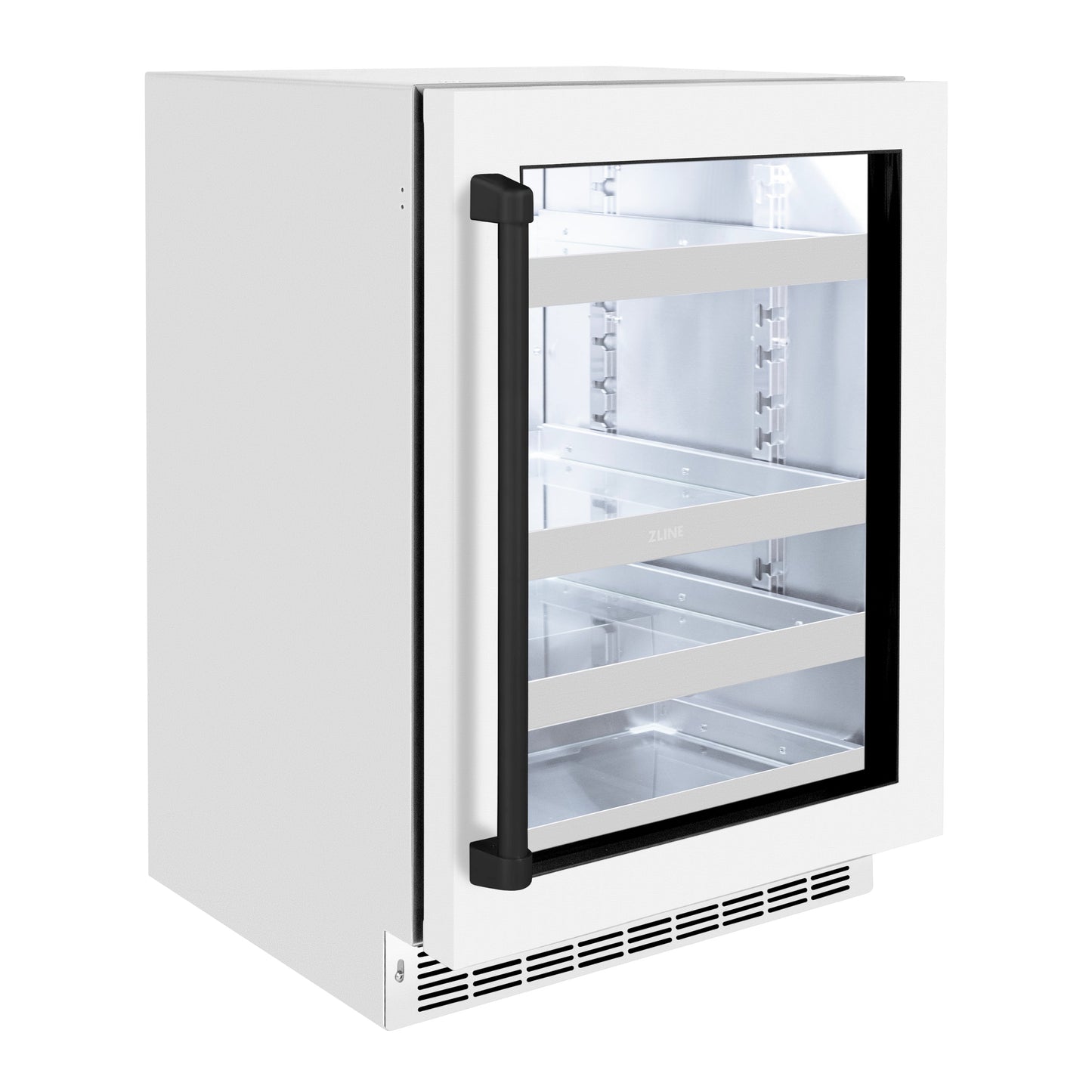 ZLINE Autograph Edition 24 in. Touchstone Dual Zone 44 Bottle Wine Cooler With White Matte Glass Door And Matte Black Handle (RWDOZ-WM-24-MB)