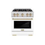 ZLINE Autograph Edition 30 in. 4.2 cu. ft. Select Dual Fuel Range with 4 Burner Gas Cooktop and Electric Convection Oven in Satin Stainless Steel with White Matte Door and Champagne Bronze Accents (HDRSZ-WM-30-CB)