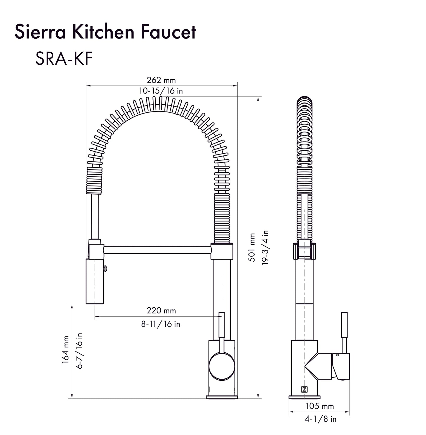 ZLINE Autograph Edition Sierra Pull Down Spring Single Handle Kitchen Faucet in Matte Black and Champagne Bronze (SRA-KF-ZMBCB)