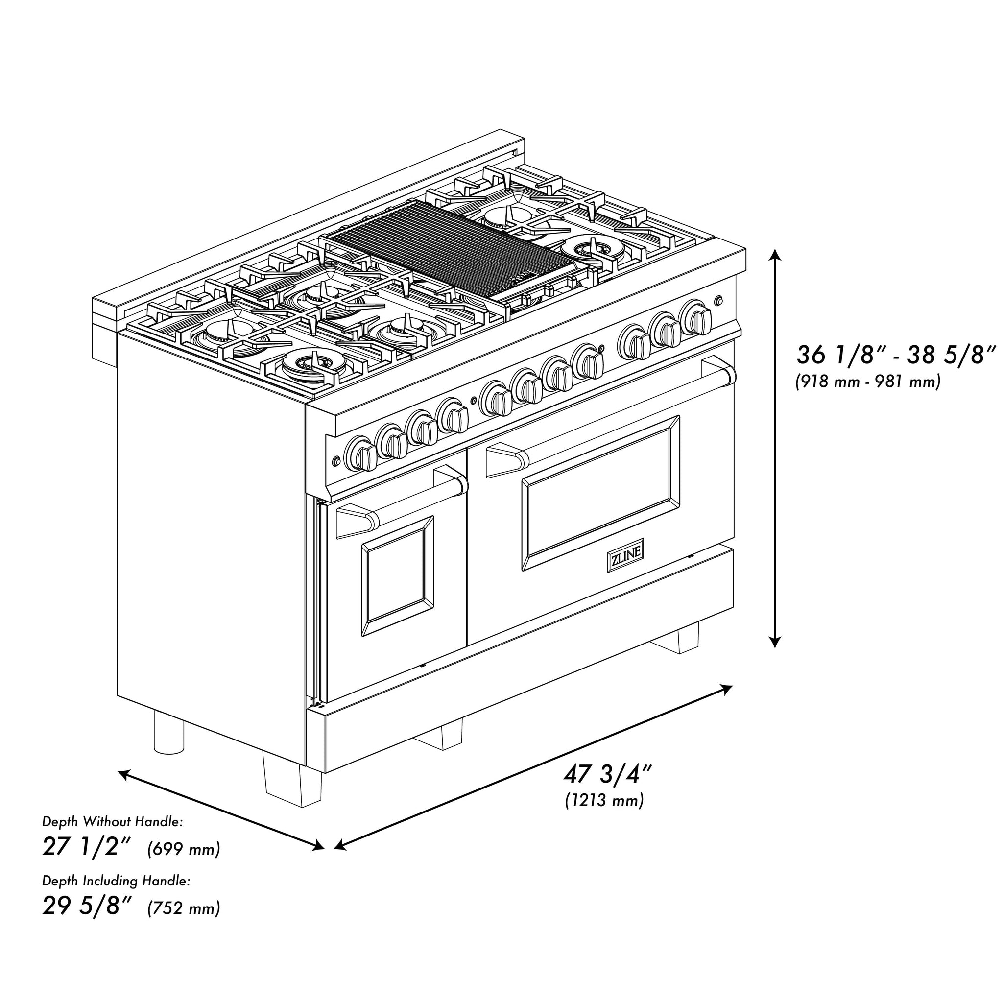ZLINE Autograph Edition 48 in. 6.0 cu. ft. Legacy Dual Fuel Range with 7 Burner Gas Cooktop and 2 Electric Ovens in Stainless Steel and Polished Gold Accents (RAZ-48-G)