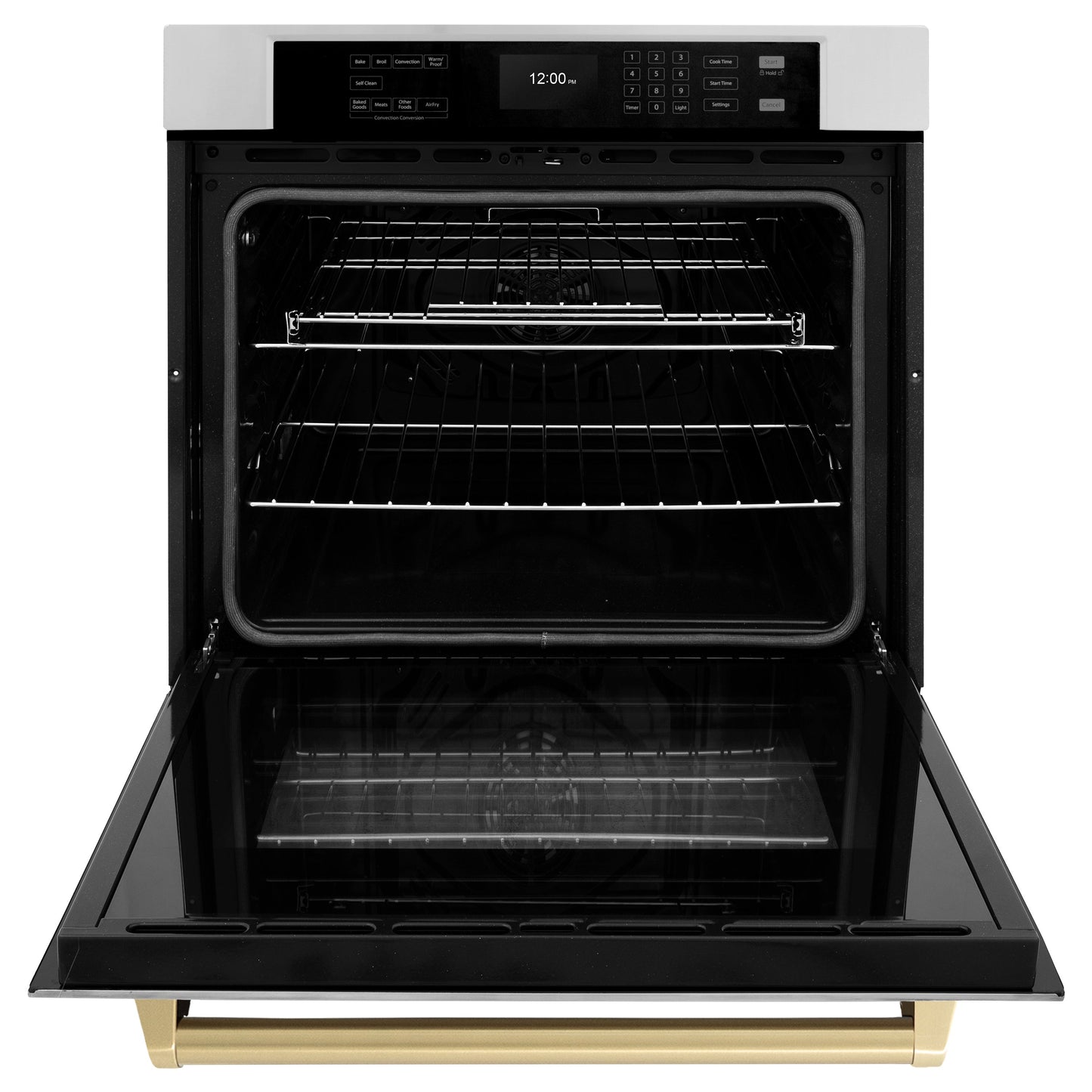 ZLINE 30 in. Autograph Edition Professional True Convection Single Wall Oven with Air Fry and Self Clean in Stainless Steel with Champagne Bronze Handle (WASZ-30-CB)