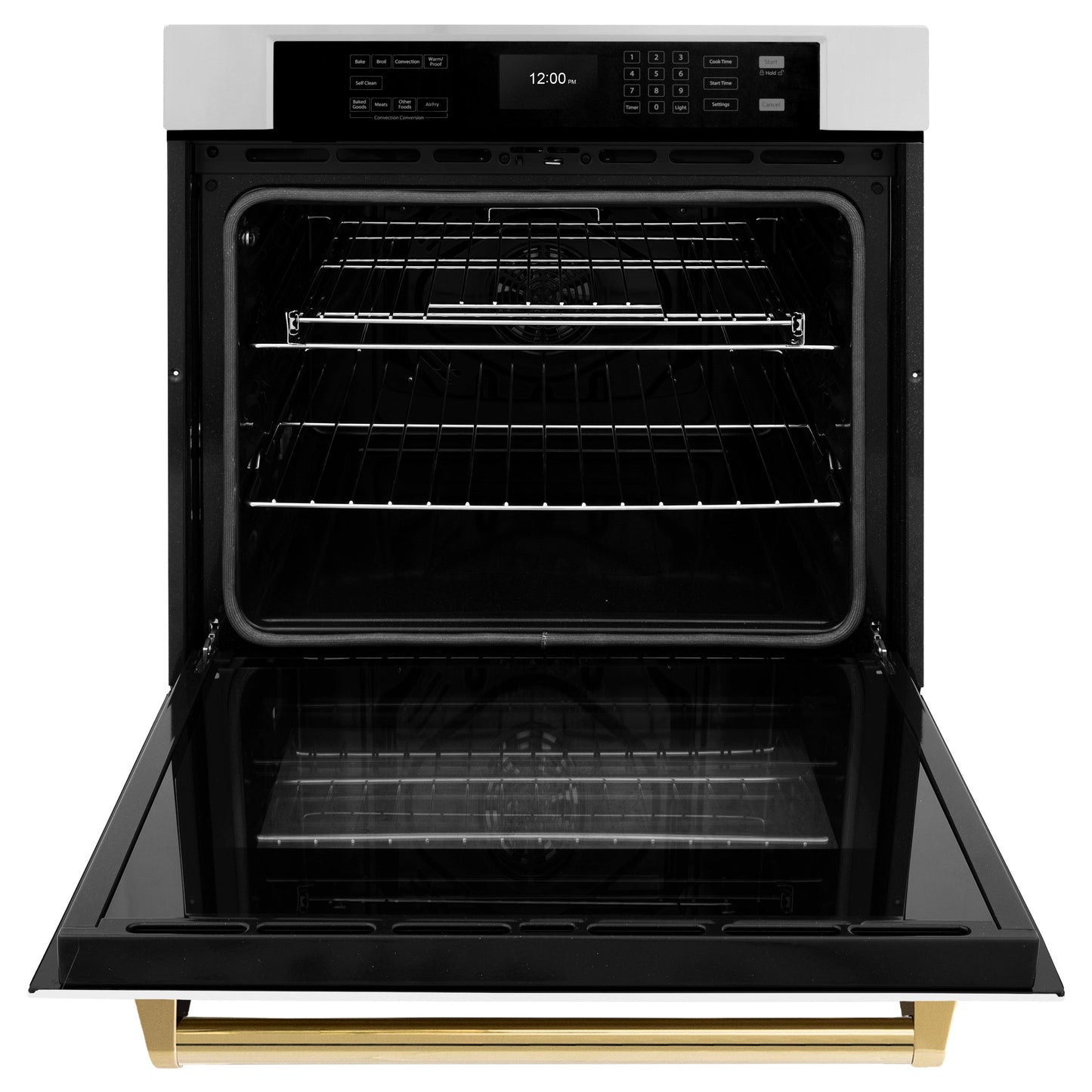ZLINE 30 in. Autograph Edition Professional True Convection Single Wall Oven with Air Fry and Self Clean in Stainless Steel with White Matte Door and Polished Gold Handle (WASZ-WM-30-G)