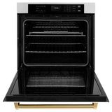 ZLINE 30 in. Autograph Edition Professional True Convection Single Wall Oven with Air Fry and Self Clean in Stainless Steel with White Matte Door and Polished Gold Handle (WASZ-WM-30-G)
