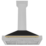 ZLINE Autograph Edition 36 in. Convertible Satin Stainless Steel Wall Mount Range Hood with Black Matte Shell and Champagne Bronze Handle (KB4SNZ-BLM36-CB)