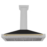 ZLINE Autograph Edition 48 in. Convertible Satin Stainless Steel Wall Mount Range Hood with Black Matte Shell and Polished Gold Handle (KB4SNZ-BLM48-G)