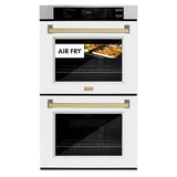 ZLINE 30 in. Autograph Edition Professional True Convection Double Wall Oven with Air Fry and Self Clean in Stainless Steel with White Matte Doors and Champagne Bronze Handles (WADZ-WM-30-CB)