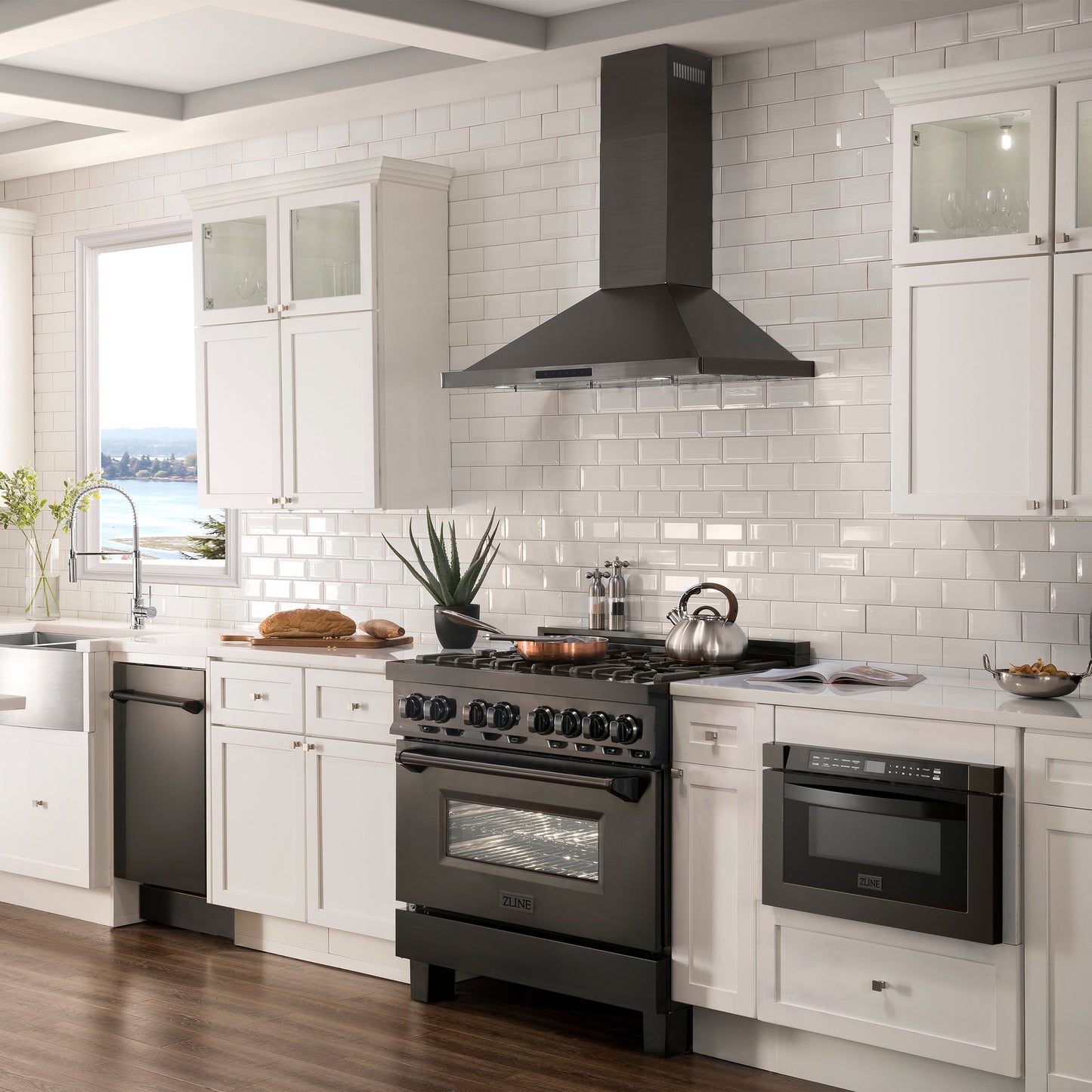 ZLINE 30" Convertible Wall Mount Range Hood in Black Stainless Steel with Set of 2 Charcoal Filters, LED lighting and Dishwasher-Safe Baffle Filters (BSKBN-CF-30)