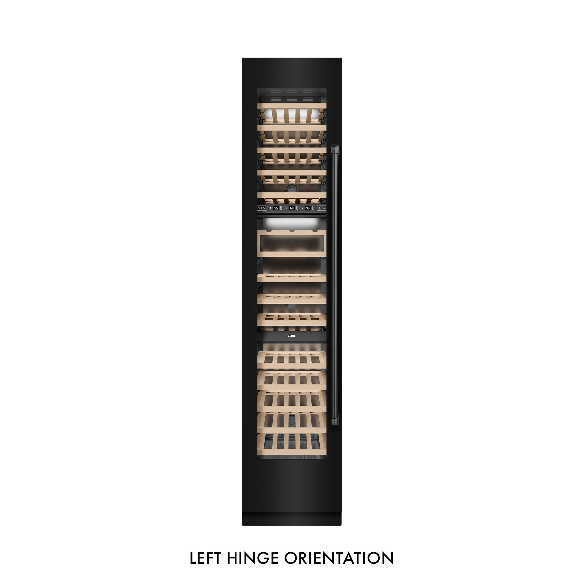 ZLINE 18 in. 9.0 cu. ft. Triple Zone 68 Bottle Left Hinge Column Wine Cooler in Black Stainless Steel (RCWVL-BS-18)