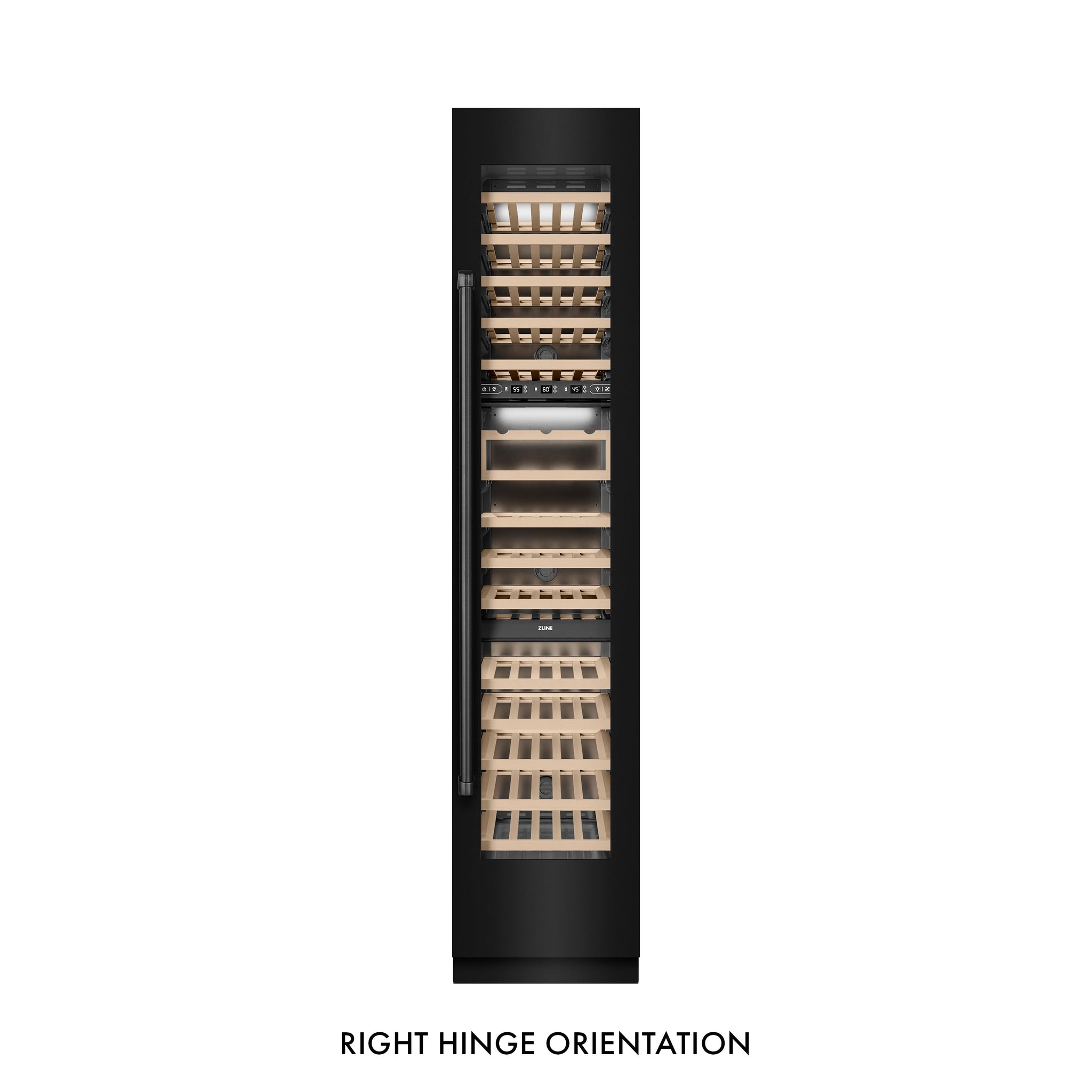 ZLINE 18 in. 9.0 cu. ft. Triple Zone 68 Bottle Right Hinge Column Wine Cooler in Black Stainless Steel (RCWVR-BS-18)