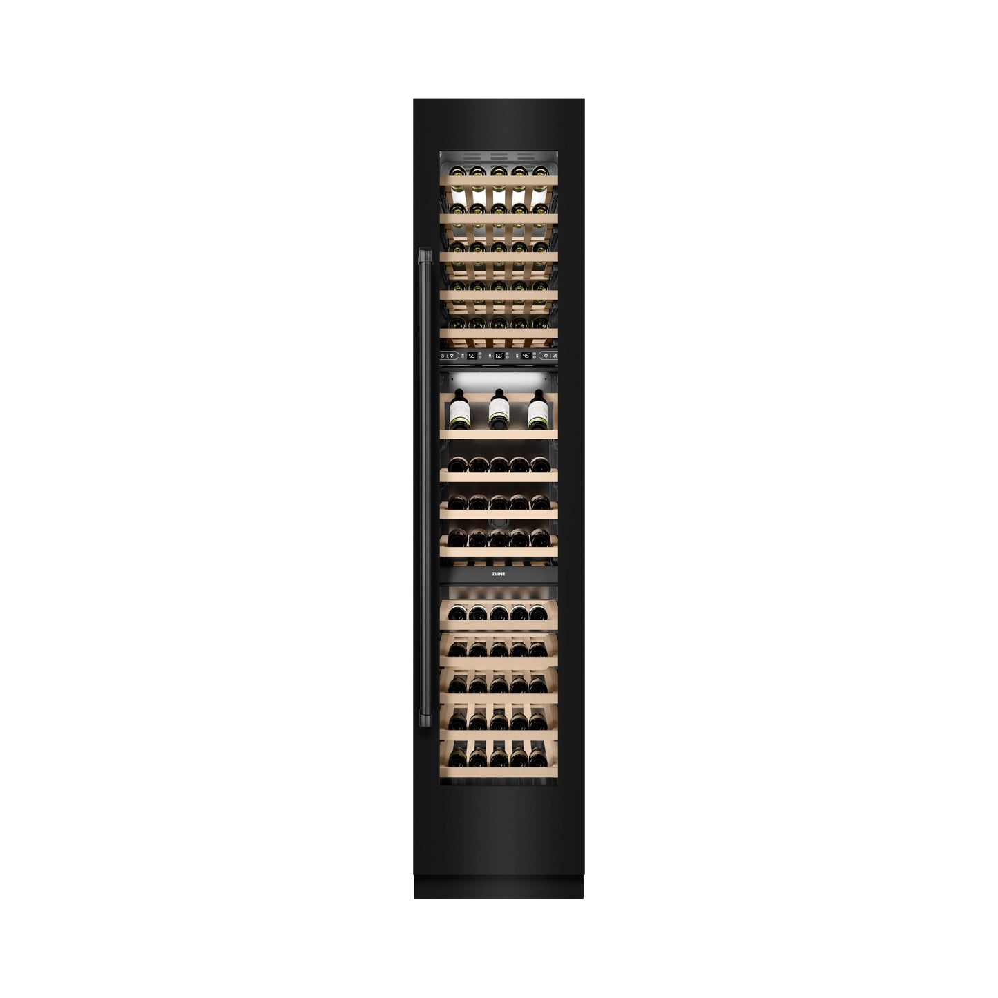 ZLINE 18 in. 9.0 cu. ft. Triple Zone 68 Bottle Right Hinge Column Wine Cooler in Black Stainless Steel (RCWVR-BS-18)