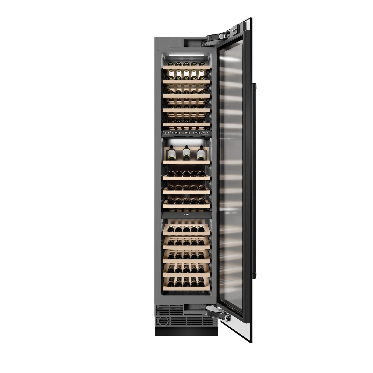ZLINE 18 in. 9.0 cu. ft. Triple Zone 68 Bottle Right Hinge Column Wine Cooler in Black Stainless Steel (RCWVR-BS-18)