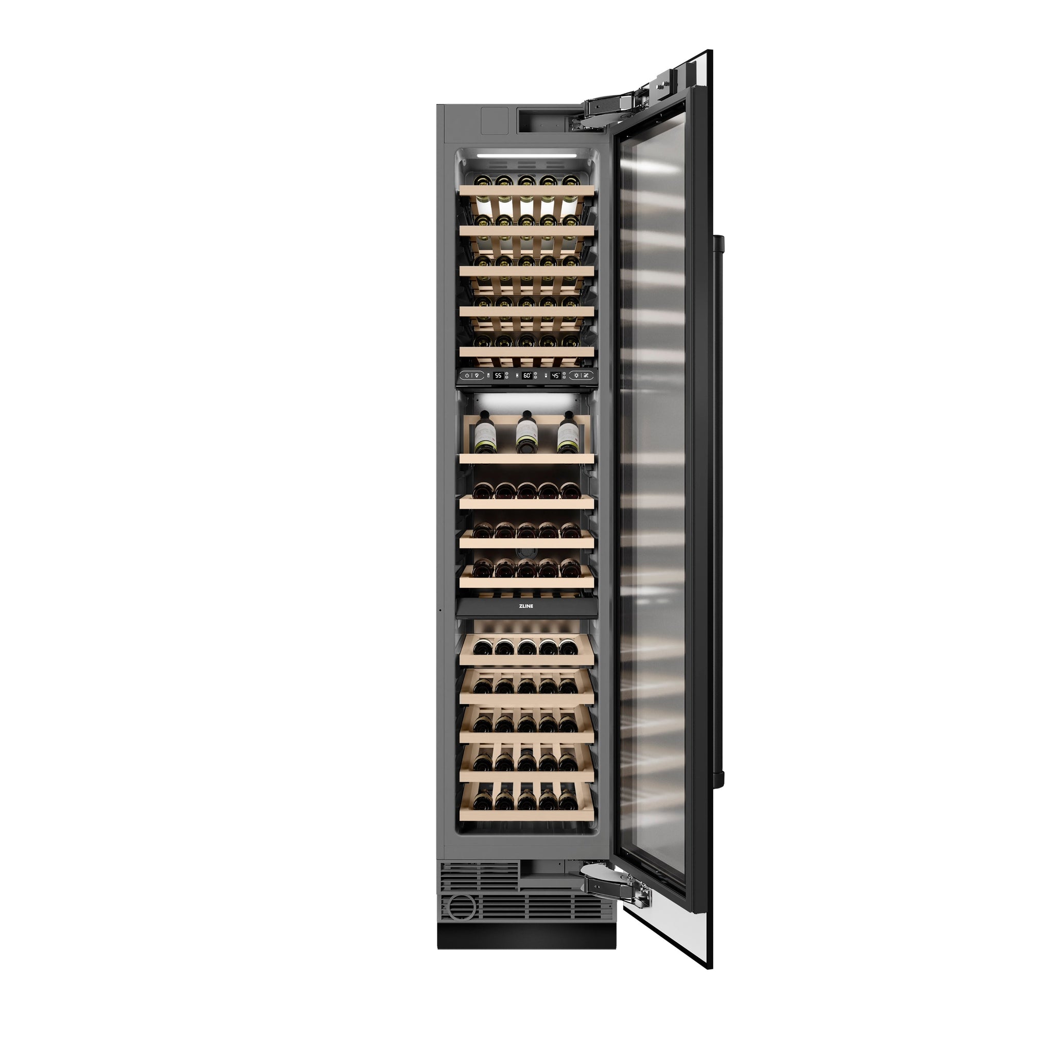 ZLINE 18 in. 9.0 cu. ft. Triple Zone 68 Bottle Right Hinge Column Wine Cooler in Black Stainless Steel (RCWVR-BS-18)