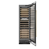 ZLINE Autograph Edition 24 in. 12.4 cu. ft. Triple Zone 100 Bottle Column Wine Cooler in Black Stainless Steel and Champagne Bronze Accents (RCWVZ-BS-24-CB)