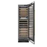 ZLINE Autograph Edition 24 in. 12.4 cu. ft. Triple Zone 100 Bottle Column Wine Cooler in Black Stainless Steel and Polished Gold Accents (RCWVZ-BS-24-G)