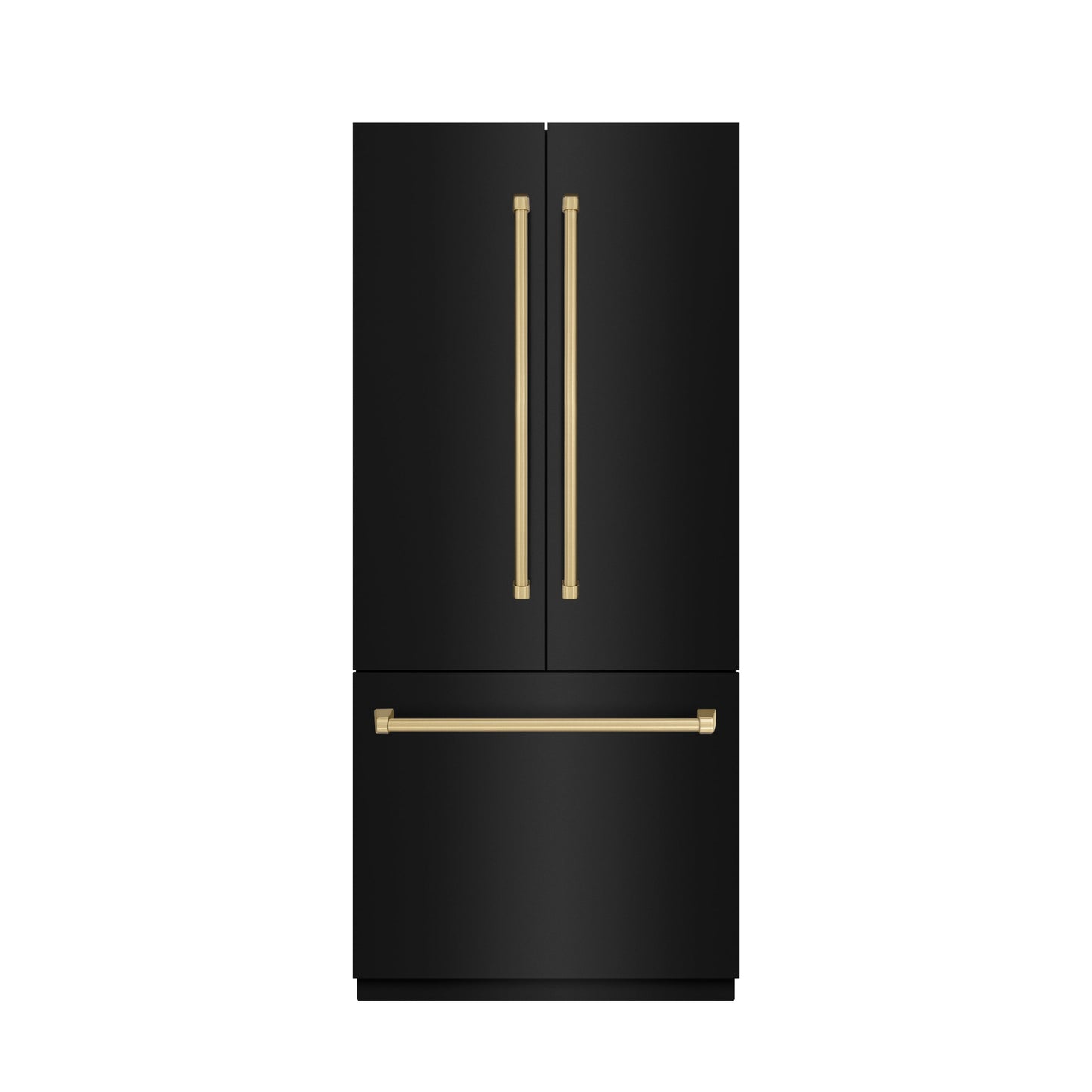 ZLINE Autograph Edition 36 in. 19.6 cu. ft. French Door Built-In Bottom Freezer Refrigerator with Water Dispenser and Ice Maker in Black Stainless Steel with Graphite Gray Interior and Champagne Bronze Accents (GRBIVZ-BS-36-CB)