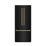 ZLINE Autograph Edition 36 in. 19.6 cu. ft. French Door Built-In Bottom Freezer Refrigerator with Water Dispenser and Ice Maker in Black Stainless Steel with Graphite Gray Interior and Champagne Bronze Accents (GRBIVZ-BS-36-CB)