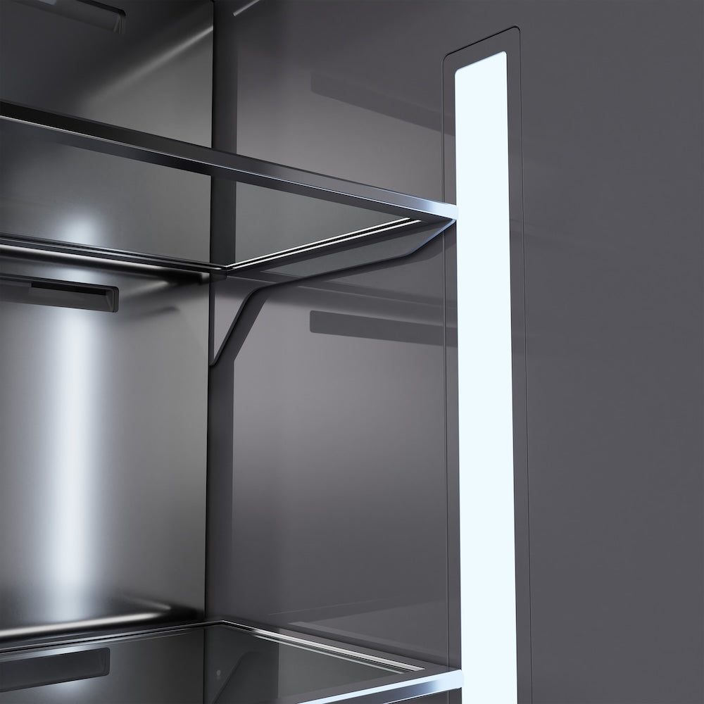 ZLINE Autograph Edition 36 in. 19.6 cu. ft. French Door Built-In Bottom Freezer Refrigerator with Water Dispenser and Ice Maker in Black Stainless Steel with Graphite Gray Interior and Polished Gold Accents (GRBIVZ-BS-36-G)