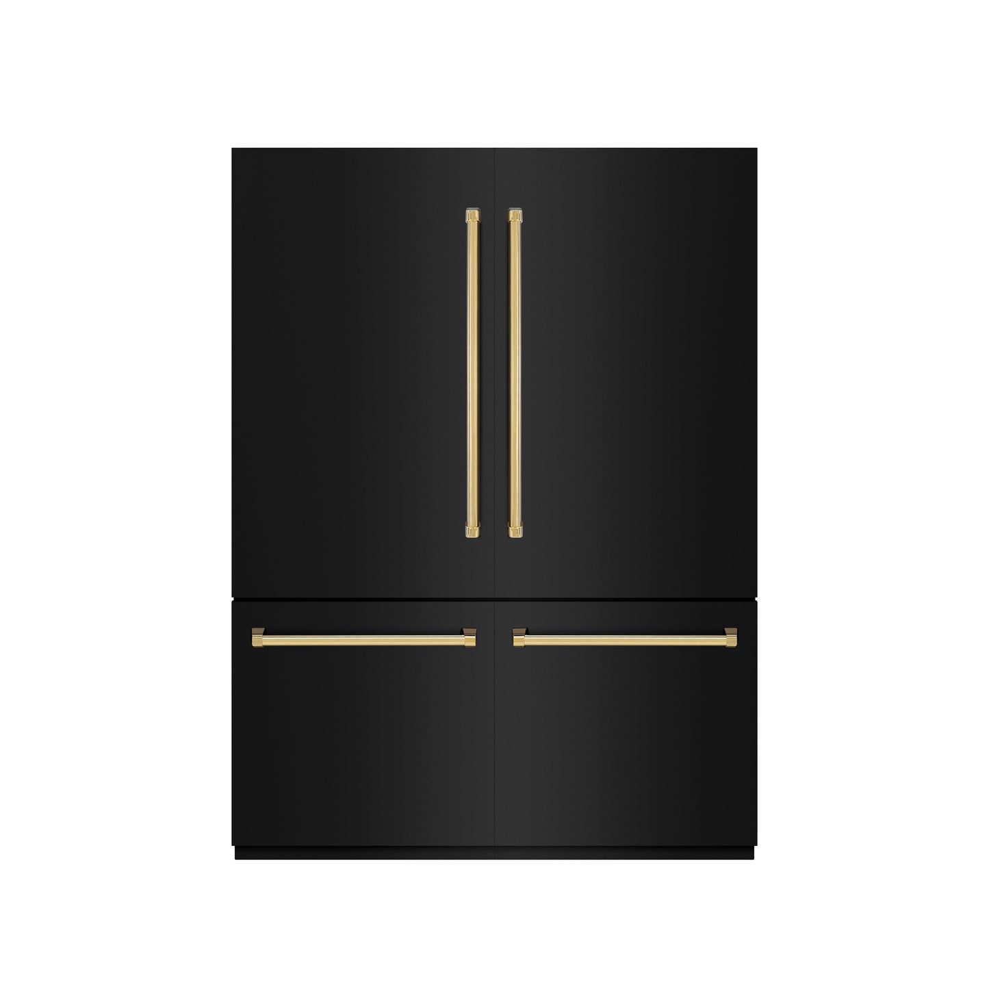 ZLINE Autograph Edition 60 in. 32.2 cu. ft. French Door Built-In Bottom Freezer Refrigerator with Water Dispenser and Ice Maker in Black Stainless Steel with Graphite Gray Interior and Polished Gold Accents (GRBIVZ-BS-60-G)