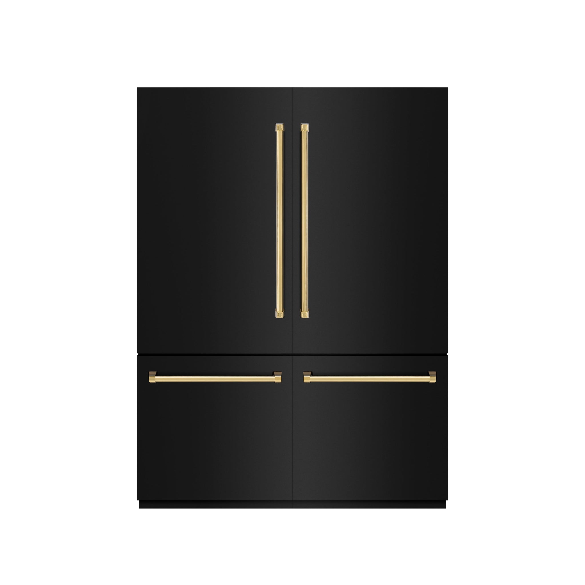 ZLINE Autograph Edition 60 in. 32.2 cu. ft. French Door Built-In Bottom Freezer Refrigerator with Water Dispenser and Ice Maker in Black Stainless Steel with Graphite Gray Interior and Polished Gold Accents (GRBIVZ-BS-60-G)