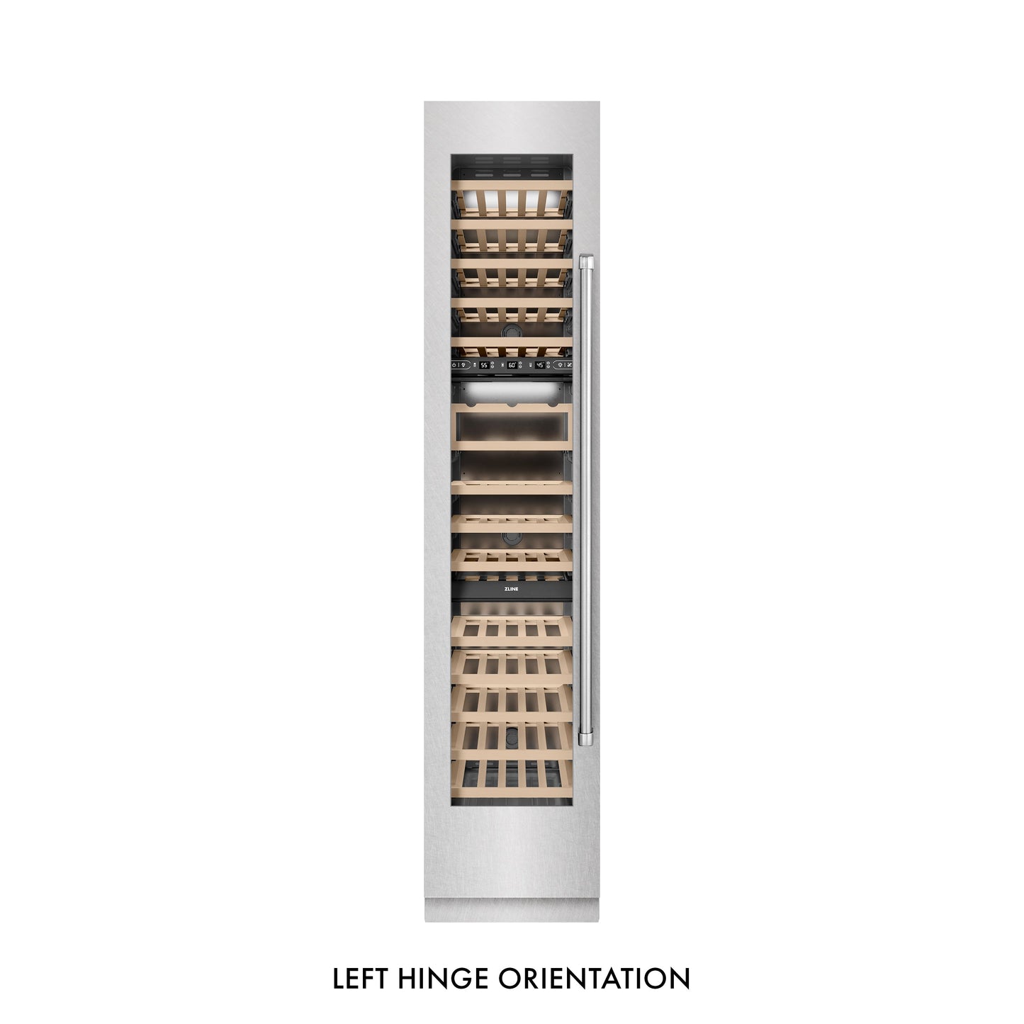 ZLINE 18 in. 9.0 cu. ft. Triple Zone 68 Bottle Left Hinge Column Wine Cooler in Satin Stainless Steel (RCWVL-SN-18)