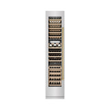 ZLINE Autograph Edition 18 in. 9.0 cu. ft. Triple Zone 68 Bottle Left Hinge Column Wine Cooler in Satin Stainless Steel with Polished Gold Accents (RCWVLZ-SN-18-G)