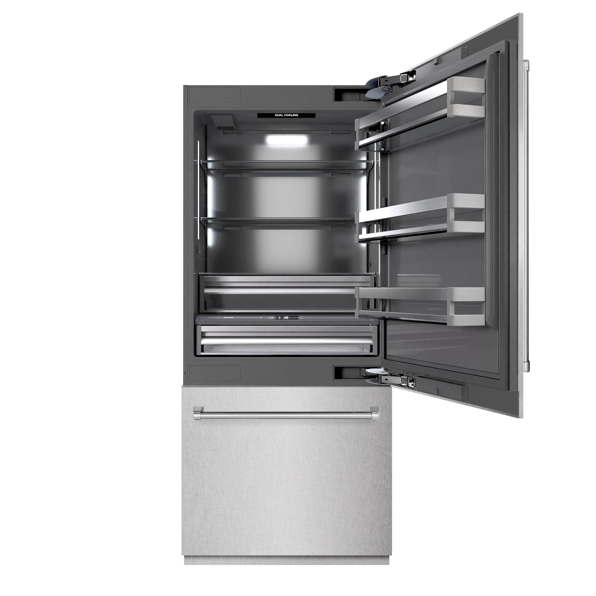ZLINE 36 in. 19.8 cu. ft. Built-In Bottom Freezer Refrigerator with Water Dispenser and Ice Maker in Satin Stainless Steel with Graphite Gray Interior (GRBIT-SN-36)