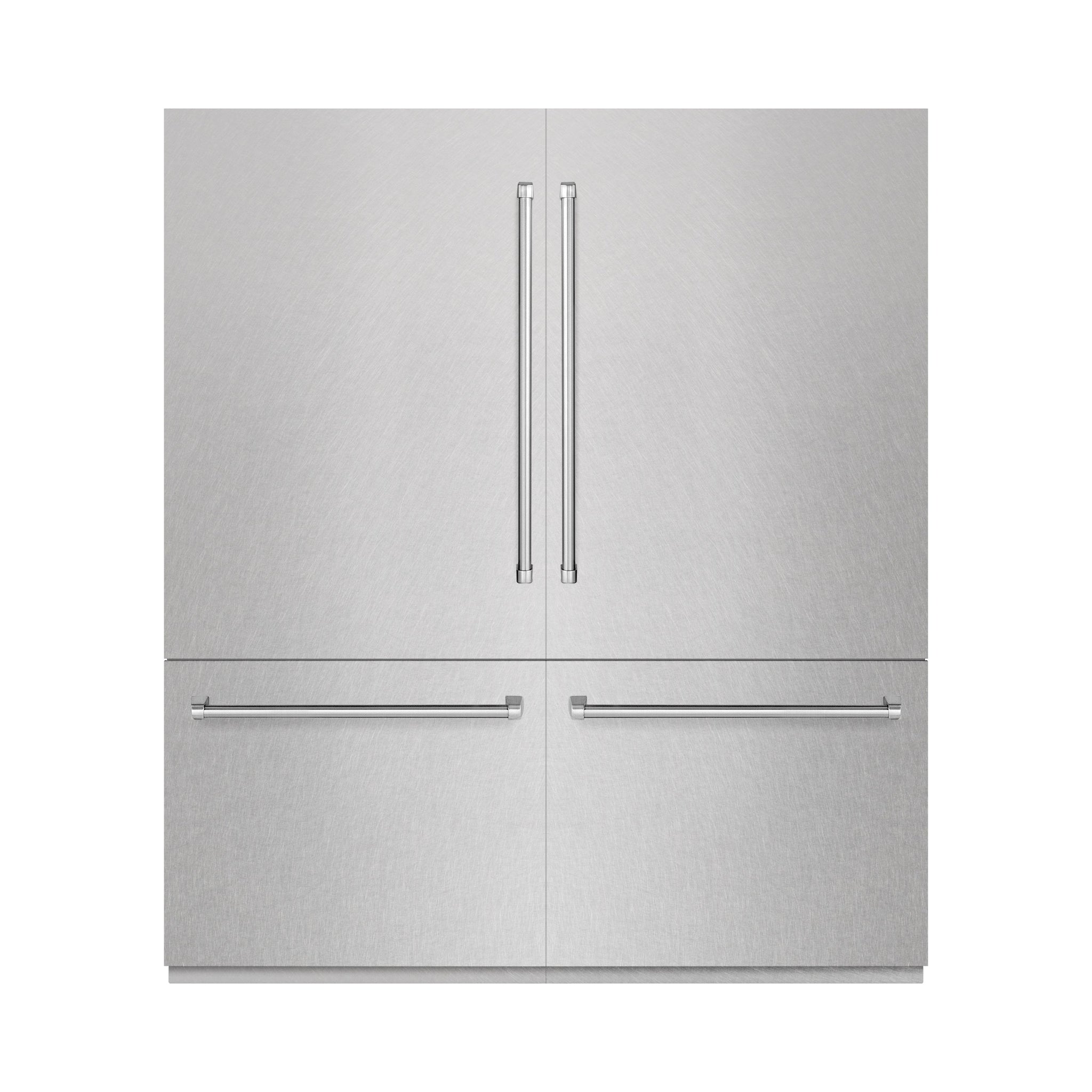 ZLINE 72 in. 39.6 cu. ft. French Door Built-In Bottom Freezer Refrigerator with Water Dispensers and Ice Makers in Satin Stainless Steel with Graphite Gray Interior (GRBIT-SN-72)