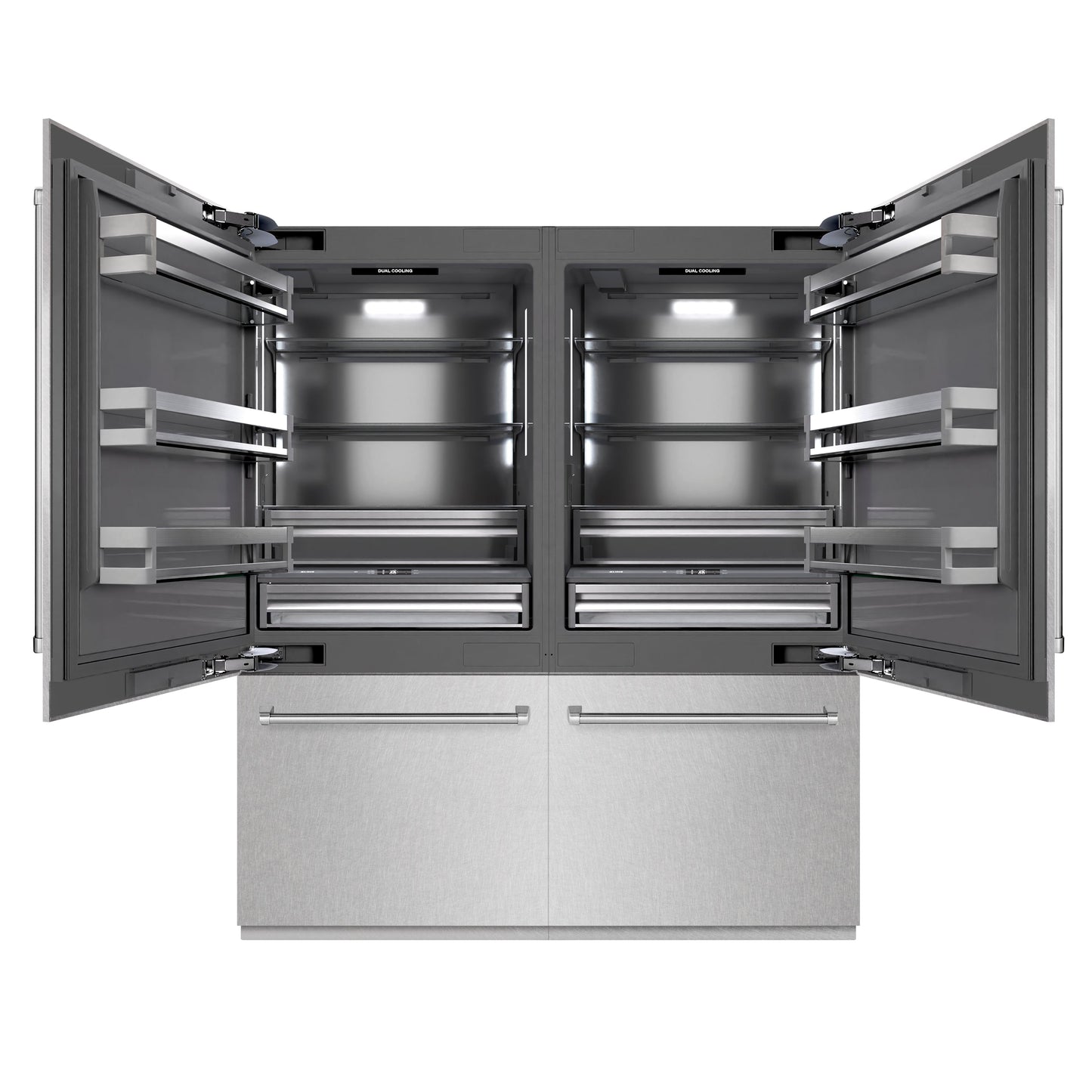 ZLINE 72 in. 39.6 cu. ft. French Door Built-In Bottom Freezer Refrigerator with Water Dispensers and Ice Makers in Satin Stainless Steel with Graphite Gray Interior (GRBIT-SN-72)