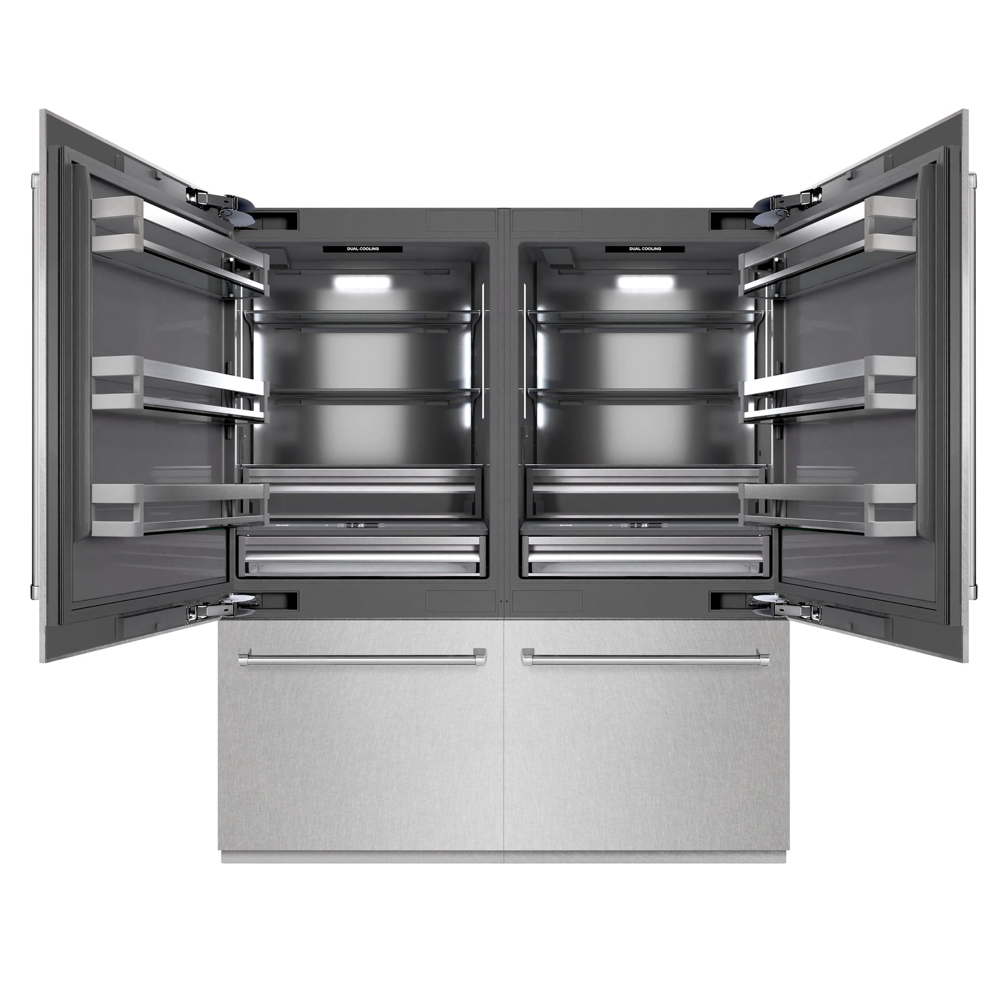 ZLINE 72 in. 39.6 cu. ft. French Door Built-In Bottom Freezer Refrigerator with Water Dispensers and Ice Makers in Satin Stainless Steel with Graphite Gray Interior (GRBIT-SN-72)