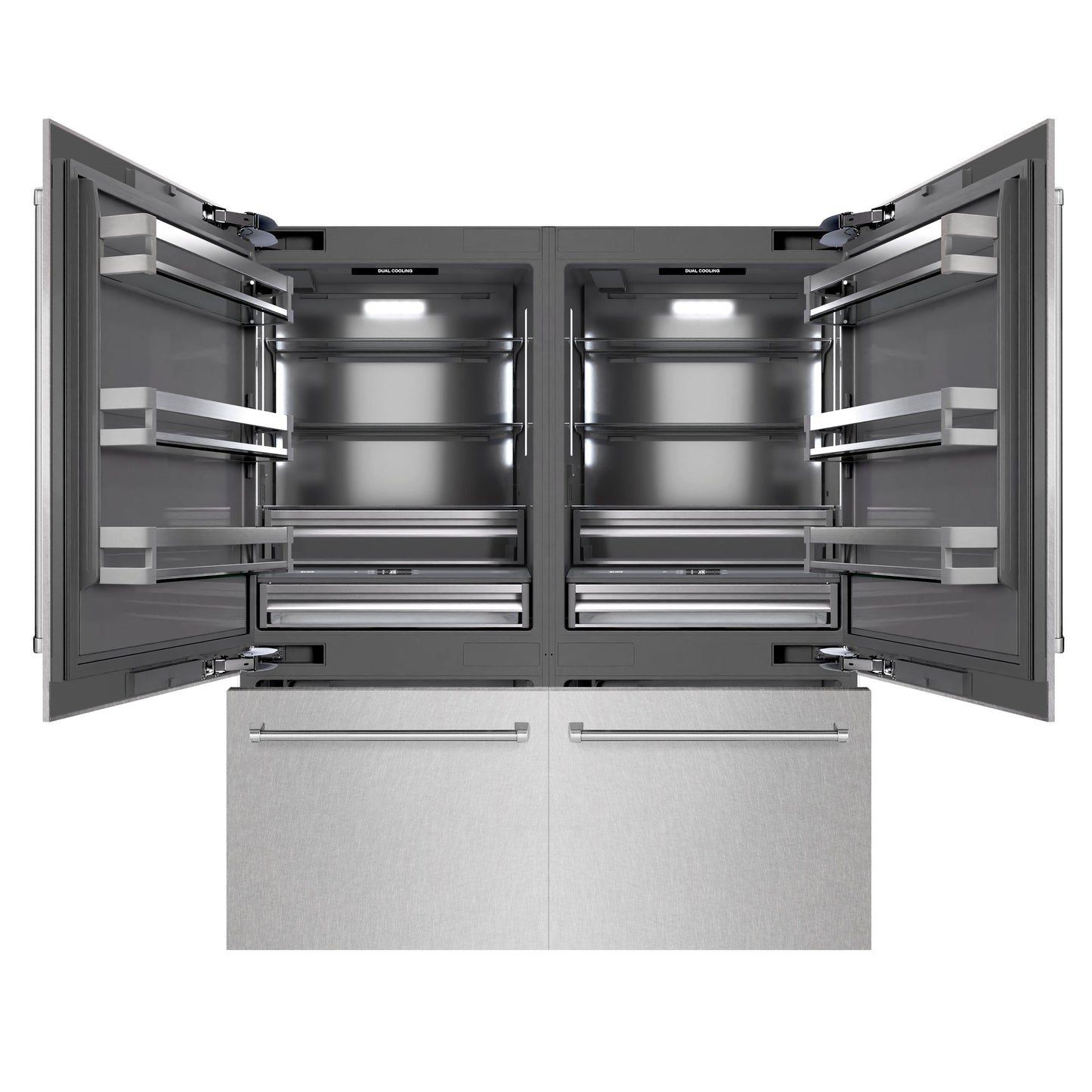 ZLINE 72 in. 39.6 cu. ft. French Door Built-In Bottom Freezer Refrigerator with Water Dispensers and Ice Makers in Satin Stainless Steel with Graphite Gray Interior (GRBIT-SN-72)
