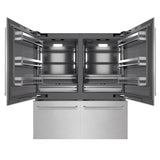 ZLINE 72 in. 39.6 cu. ft. French Door Built-In Bottom Freezer Refrigerator with Water Dispensers and Ice Makers in Satin Stainless Steel with Graphite Gray Interior (GRBIT-SN-72)