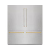 ZLINE Autograph Edition 72 in. 39.6 cu. ft. French Door Built-In Bottom Freezer Refrigerator with Water Dispensers and Ice Makers in Satin Stainless Steel with Graphite Gray Interior and Champagne Bronze Accents (GRBITZ-SN-72-CB)