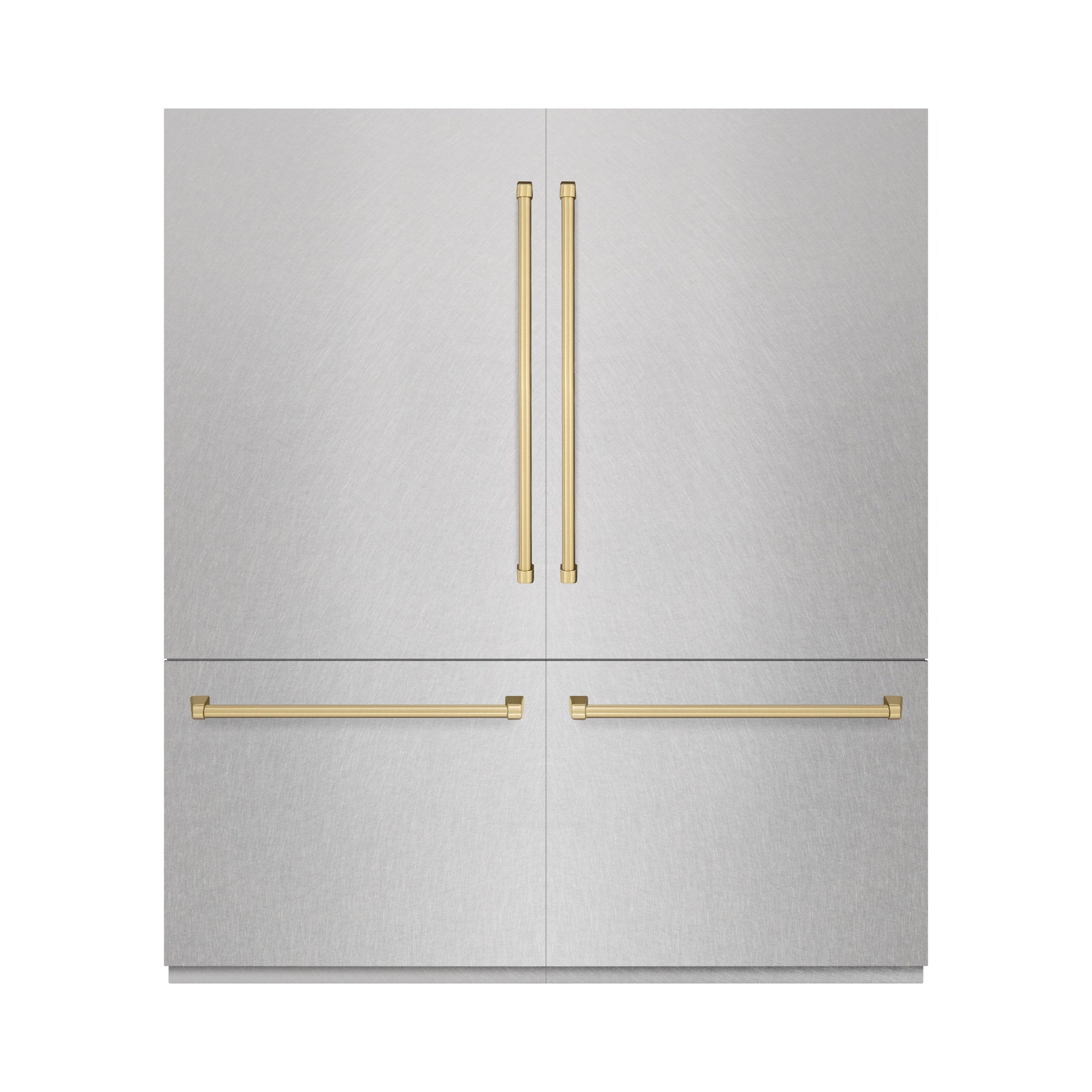 ZLINE Autograph Edition 72 in. 39.6 cu. ft. French Door Built-In Bottom Freezer Refrigerator with Water Dispensers and Ice Makers in Satin Stainless Steel with Graphite Gray Interior and Champagne Bronze Accents (GRBITZ-SN-72-CB)