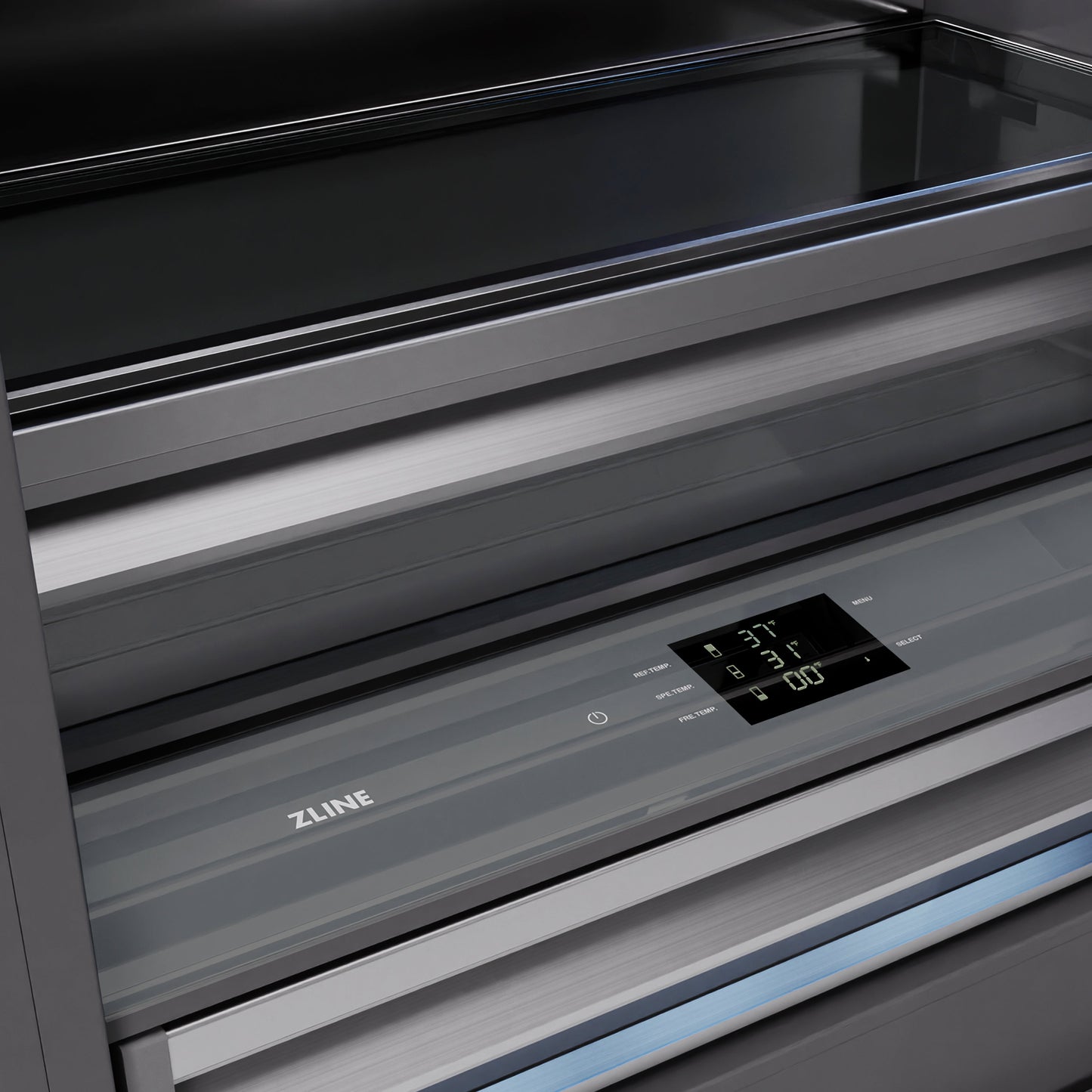 ZLINE Autograph Edition 72 in. 39.6 cu. ft. French Door Built-In Bottom Freezer Refrigerator with Water Dispensers and Ice Makers in Satin Stainless Steel with graphite Gray Interior and Polished Gold Accents (GRBITZ-SN-72-G)