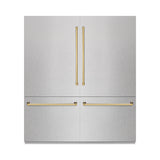 ZLINE Autograph Edition 72 in. 39.6 cu. ft. French Door Built-In Bottom Freezer Refrigerator with Water Dispensers and Ice Makers in Satin Stainless Steel with graphite Gray Interior and Polished Gold Accents (GRBITZ-SN-72-G)