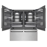 ZLINE Autograph Edition 72 in. 39.6 cu. ft. French Door Built-In Bottom Freezer Refrigerator with Water Dispensers and Ice Makers in Satin Stainless Steel with Graphite Gray Interior and Matte Black Accents (GRBITZ-SN-72-MB)