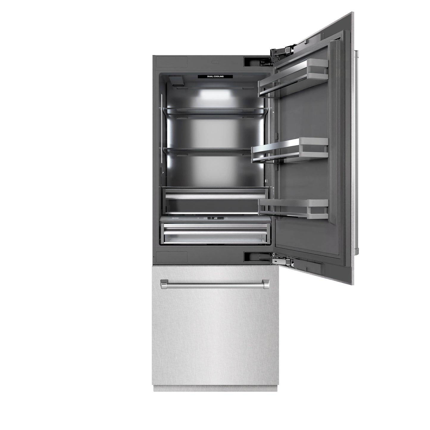 ZLINE 30 in. 16.1 cu. ft. Built-In Bottom Freezer Refrigerator with Water Dispenser and Ice Maker in Satin Stainless Steel with Graphite Gray Interior (GRBIV-SN-30)