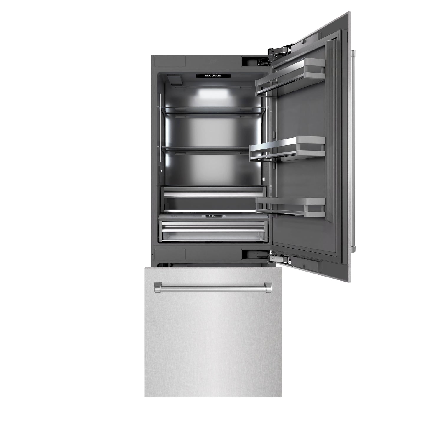 ZLINE 30 in. 16.1 cu. ft. Built-In Bottom Freezer Refrigerator with Water Dispenser and Ice Maker in Satin Stainless Steel with Graphite Gray Interior (GRBIV-SN-30)