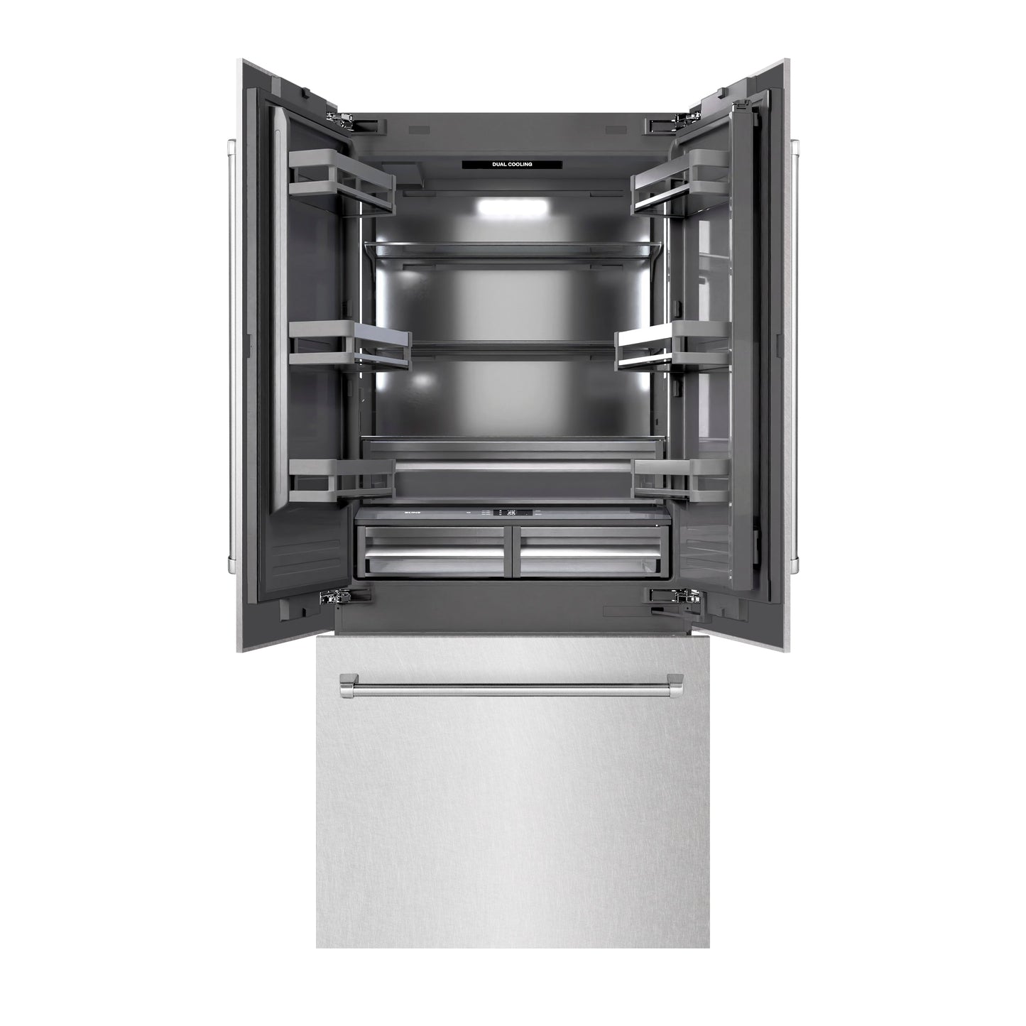ZLINE 36 in. 19.6 cu. ft. French Door Built-In Bottom Freezer Refrigerator with Water Dispenser and Ice Maker in Satin Stainless Steel with Graphite Gray Interior (GRBIV-SN-36)