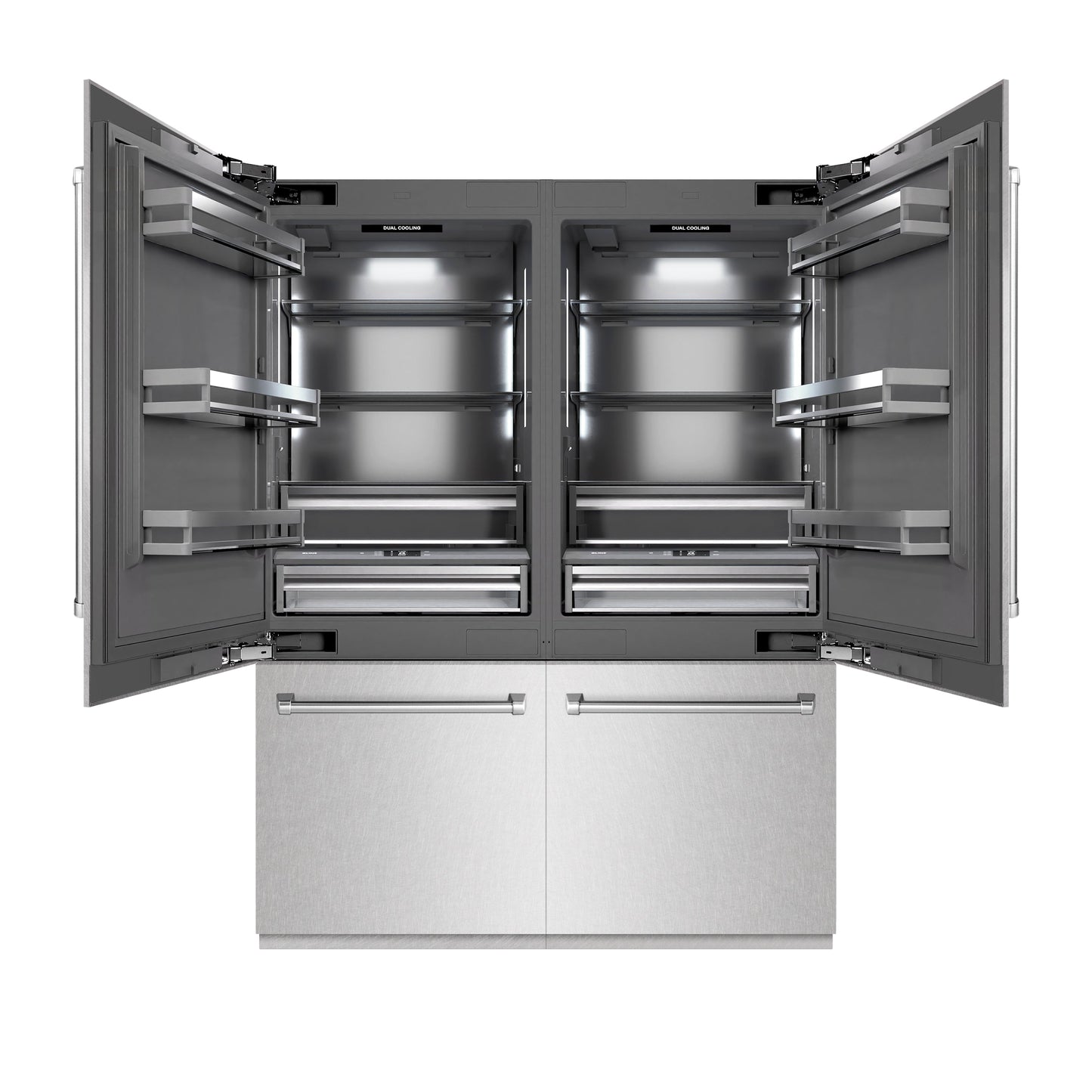 ZLINE 60 in. 32.2 cu. ft. French Door Built-In Bottom Freezer Refrigerator with Water Dispensers and Ice Makers in Satin Stainless Steel with Graphite Gray Interior (GRBIV-SN-60)