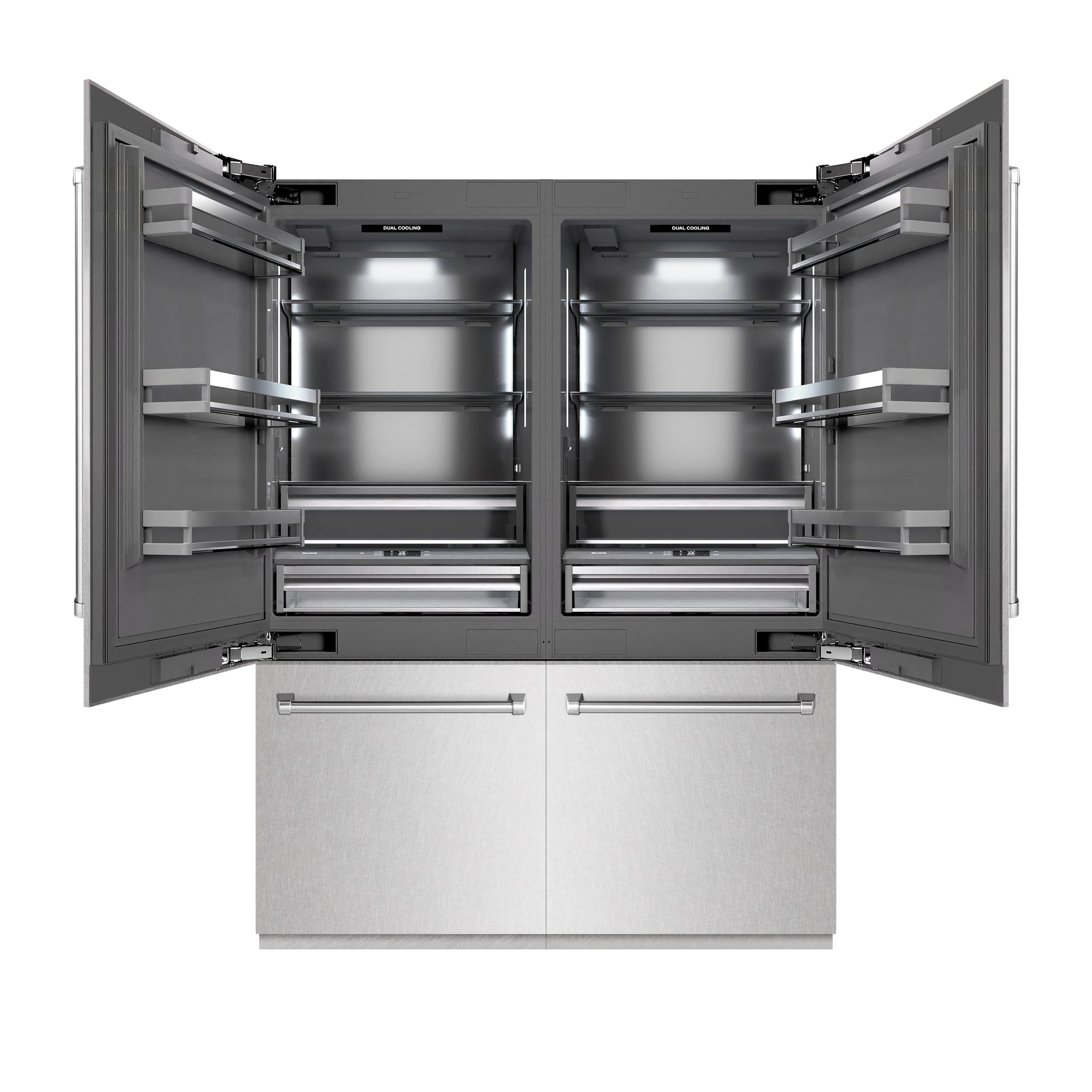 ZLINE 60 in. 32.2 cu. ft. French Door Built-In Bottom Freezer Refrigerator with Water Dispensers and Ice Makers in Satin Stainless Steel with Graphite Gray Interior (GRBIV-SN-60)