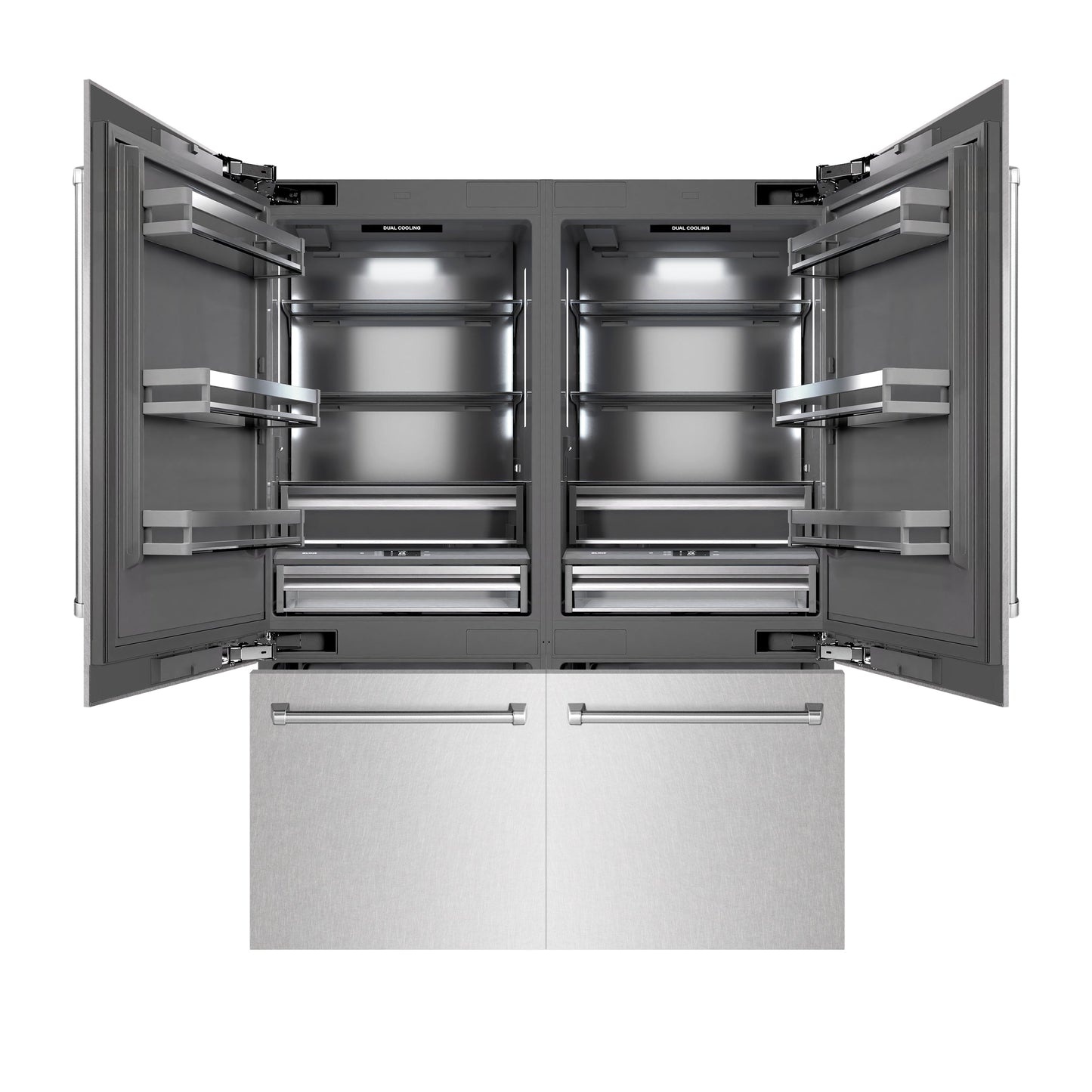 ZLINE 60 in. 32.2 cu. ft. French Door Built-In Bottom Freezer Refrigerator with Water Dispensers and Ice Makers in Satin Stainless Steel with Graphite Gray Interior (GRBIV-SN-60)