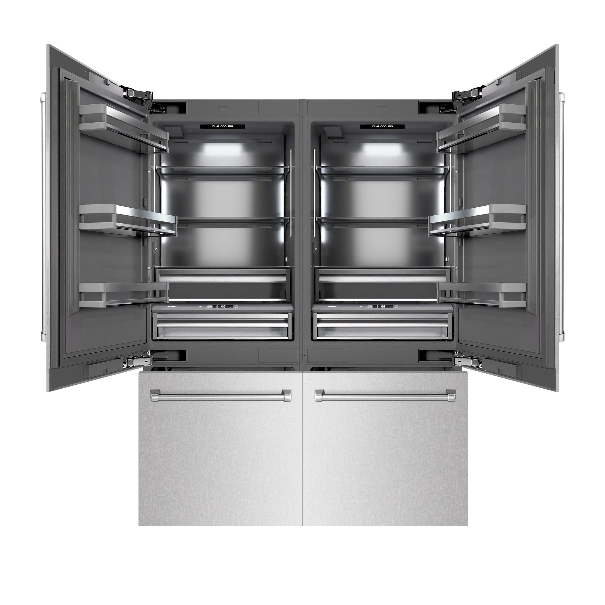 ZLINE 60 in. 32.2 cu. ft. French Door Built-In Bottom Freezer Refrigerator with Water Dispensers and Ice Makers in Satin Stainless Steel with Graphite Gray Interior (GRBIV-SN-60)