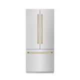 ZLINE Autograph Edition 36 in. 19.6 cu. ft. French Door Built-In Bottom Freezer Refrigerator with Water Dispenser and Ice Maker in Satin Stainless Steel with Graphite Gray Interior and Polished Gold Accents (GRBIVZ-SN-36-G)